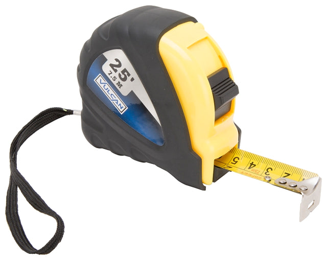 Vulcan C21-7.5X25 Measuring Tape, 25 ft L Blade, 1 in W Blade, Steel Blade, ABS Plastic Case, Yellow Case