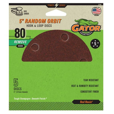 Gator 3784 Sanding Disc, 5 in Dia, 80 Grit, Medium, Aluminum Oxide Abrasive, Vented