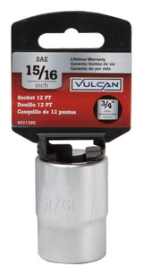 Vulcan MT-SS6030 Drive Socket, 15/16 in Socket, 3/4 in Drive, 12-Point, Chrome Vanadium Steel, Chrome