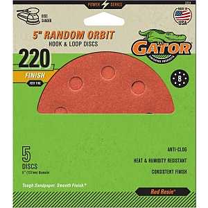 Gator 3721 Sanding Disc, 5 in Dia, 220 Grit, Extra Fine, Aluminum Oxide Abrasive, Vented