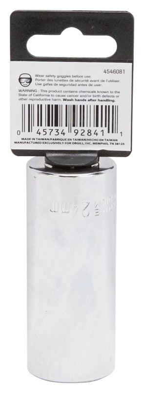 Vulcan MT6528985 Drive Socket, 24 mm Socket, 1/2 in Drive, 12-Point, Chrome Vanadium Steel, Chrome