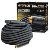 HydroSteel Pro 8586 Water Hose with Brass Nozzle, 3/8 in, 50 ft L, Rubber/Vinyl, Black