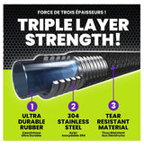 HydroSteel Pro 8586 Water Hose with Brass Nozzle, 3/8 in, 50 ft L, Rubber/Vinyl, Black
