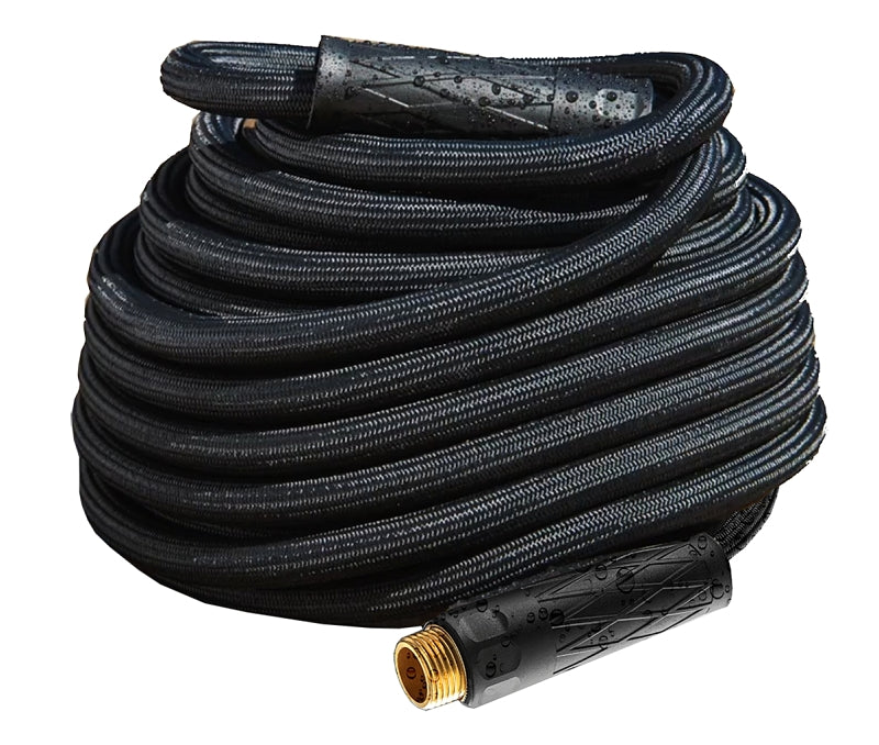 HydroSteel Pro 8586 Water Hose with Brass Nozzle, 3/8 in, 50 ft L, Rubber/Vinyl, Black