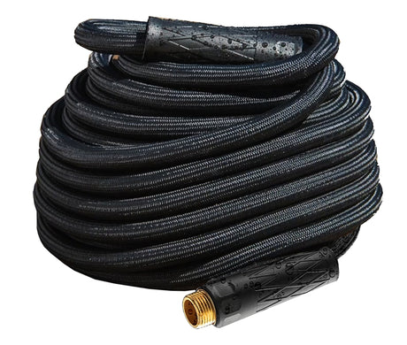 HydroSteel Pro 8586 Water Hose with Brass Nozzle, 3/8 in, 50 ft L, Rubber/Vinyl, Black