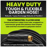 HydroSteel Pro 8588 Water Hose with Brass Nozzle, 3/8 in, 100 ft L, Rubber/Vinyl, Black