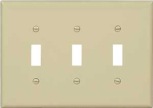 Eaton PJ3V Wallplate, 7-1/4 in L, 6 in W, 3-Gang, Polycarbonate, Ivory, High-Gloss, Pack of 15