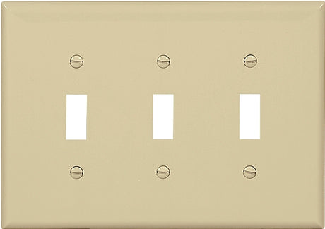 Eaton PJ3V Wallplate, 7-1/4 in L, 6 in W, 3-Gang, Polycarbonate, Ivory, High-Gloss, Pack of 15