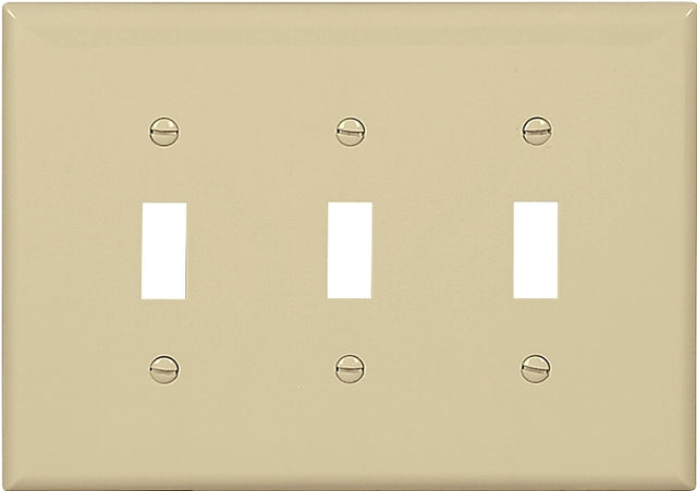 Eaton PJ3V Wallplate, 7-1/4 in L, 6 in W, 3-Gang, Polycarbonate, Ivory, High-Gloss, Pack of 15