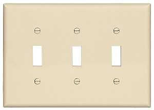 Eaton PJ3LA Switch Wallplate, 4.87 in L, 6-3/4 in W, 3-Gang, Polycarbonate, Light Almond, High-Gloss