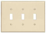 Eaton PJ3LA Switch Wallplate, 4.87 in L, 6-3/4 in W, 3-Gang, Polycarbonate, Light Almond, High-Gloss