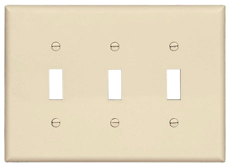 Eaton PJ3LA Switch Wallplate, 4.87 in L, 6-3/4 in W, 3-Gang, Polycarbonate, Light Almond, High-Gloss
