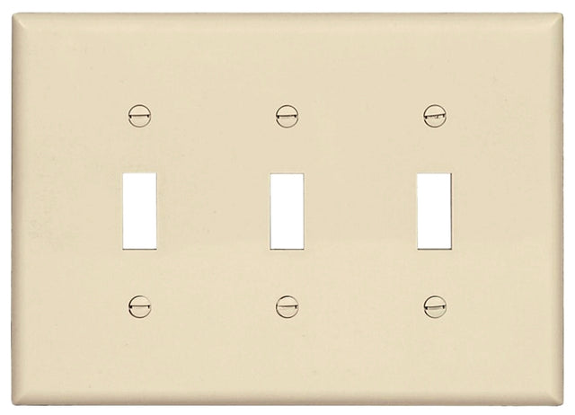 Eaton PJ3LA Switch Wallplate, 4.87 in L, 6-3/4 in W, 3-Gang, Polycarbonate, Light Almond, High-Gloss