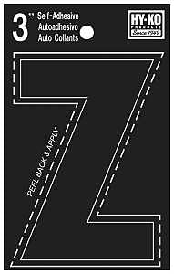 Hy-Ko 30400 Series 30436 Die-Cut Letter, Character: Z, 3 in H Character, Black Character, Vinyl, Pack of 10