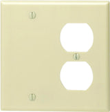 Leviton 86008 Combination Wallplate, 4-1/2 in L, 4-9/16 in W, 2 -Gang, Thermoset Plastic, Ivory, Smooth