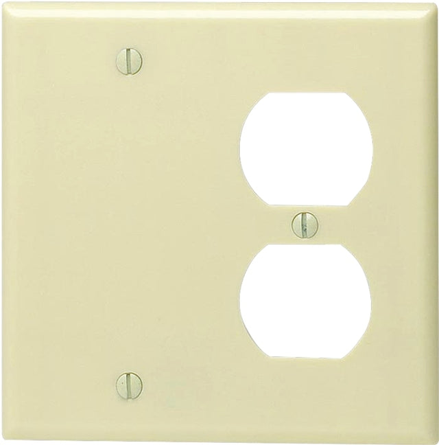Leviton 86008 Combination Wallplate, 4-1/2 in L, 4-9/16 in W, 2 -Gang, Thermoset Plastic, Ivory, Smooth