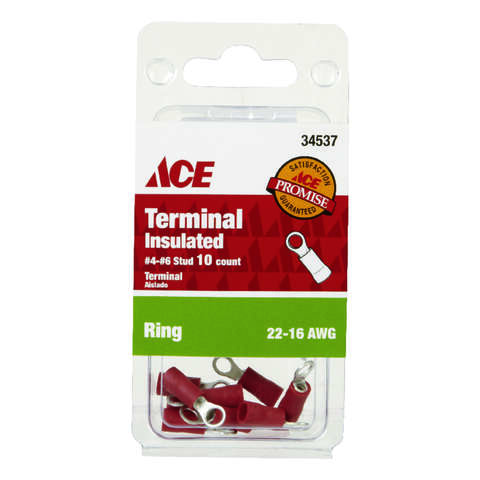 Ace Insulated Wire Ring Terminal Red 10 pk