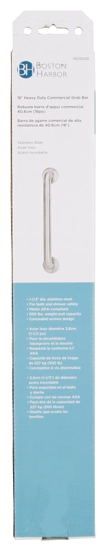 Boston Harbor SG01-01&0116 Grab Bar, 16 in L Bar, Stainless Steel, Wall Mounted Mounting