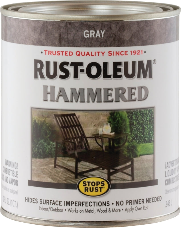 Rust-Oleum 7214502 Enamel Paint, Hammered Sheen, Gray, 1 qt, Can, 75 to 150 sq-ft/qt Coverage Area