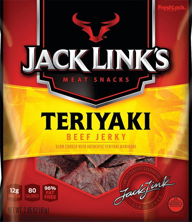 Jack Link's 10000008447 Snack, Jerky, Teriyaki, 2.85 oz, Beef, Citric Acid, Flavorings, Pack of 8