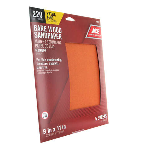 Ace 11 in. L X 9 in. W 220 Grit Aluminum Oxide Sandpaper 5 pk, Pack of 10