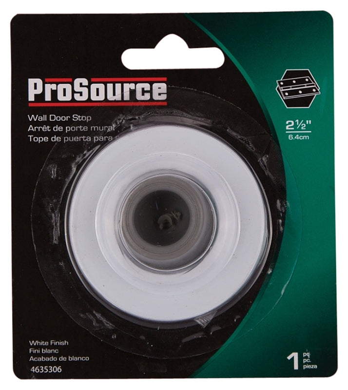 ProSource LR-005-WH-PS Door Stop, 2-1/2 in Dia Base, 2-1/2 in Dia Base x 1 in H Projection, Steel & Rubber