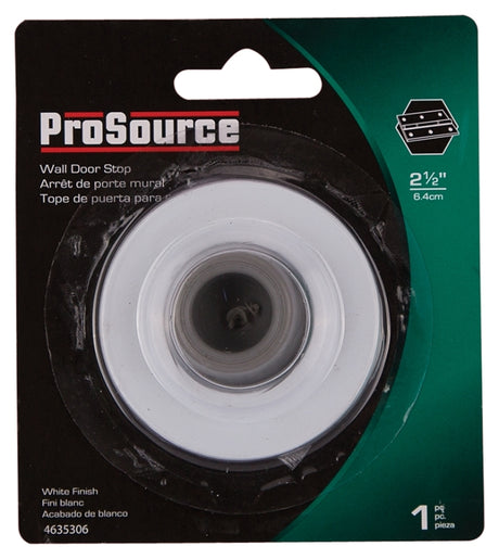ProSource LR-005-WH-PS Door Stop, 2-1/2 in Dia Base, 2-1/2 in Dia Base x 1 in H Projection, Steel & Rubber