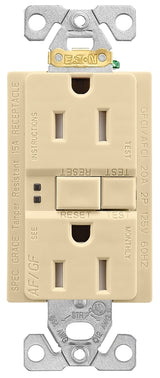Eaton Wiring Devices TRAFGF15V-K-L Duplex Receptacle Wallplate, 2 -Pole, 15 A, 125 V, Back, Side Wiring, Ivory