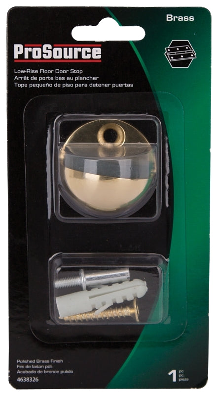 ProSource HR2006PB-PS Door Stop, 1-3/4 in Dia Base, 1-3/4 in Dia Base x 1-5/64 in H Projection, Brass