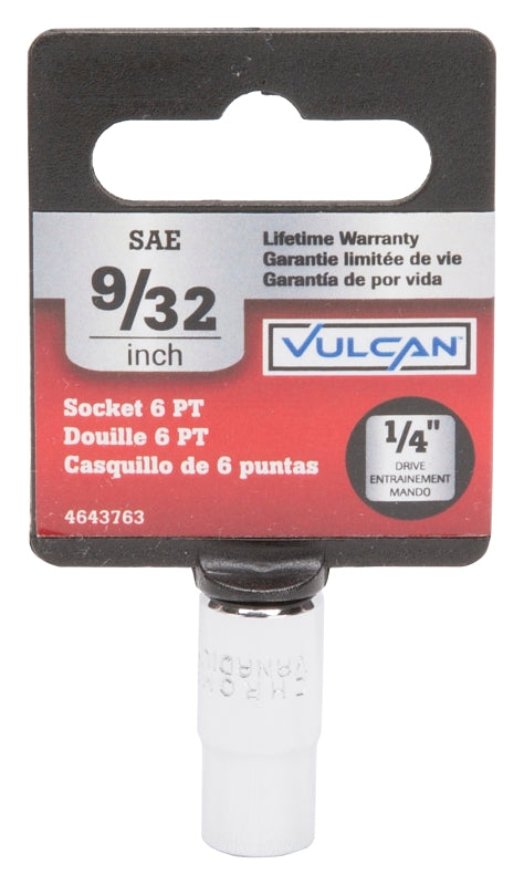 Vulcan MT6482665 Drive Socket, 9/32 in Socket, 1/4 in Drive, 6-Point, Chrome Vanadium Steel, Chrome