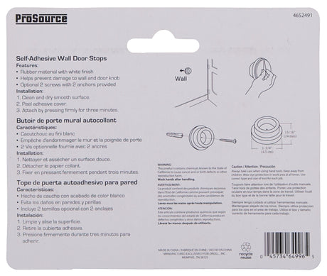 ProSource 20276PHB-PS Door Stop, 1-3/4 in Dia Base, 1-25/32 in Dia Base x 15/16 in H Projection, Rubber