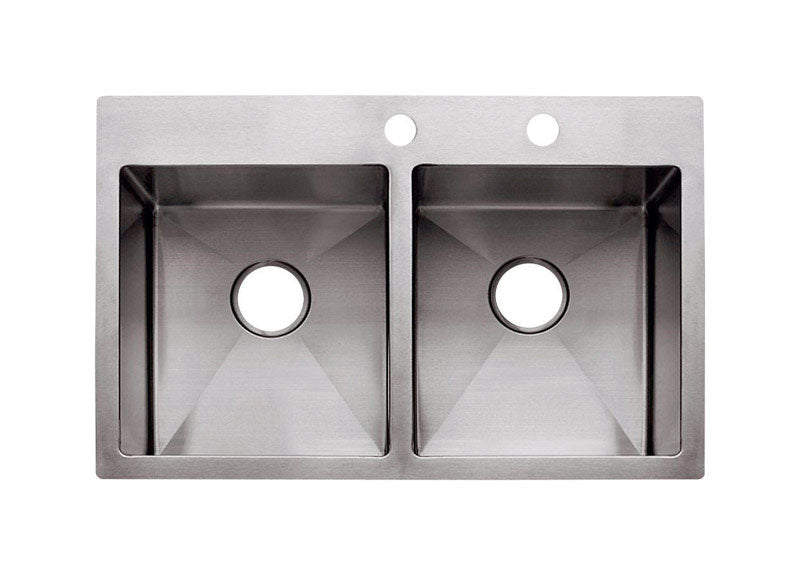 Franke Vector Series HF3322-2 Kitchen Sink, 22 in OAW, 9 in OAH, 33 in OAD, Stainless Steel, Polished Satin, Top