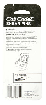 Cub Cadet Hardware 490-241-C063 Shear Pin Kit, For: 2X Snow Blowers