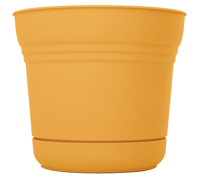 Bloem SP1223 Planter, 12 in Dia, 10.8 in H, 12.3 in W, Saturn Design, Earthy Yellow, Matte