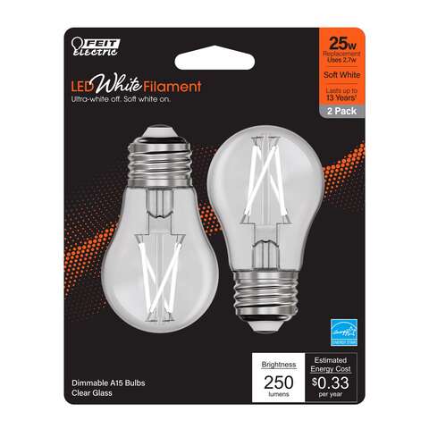 Feit White A15 E26 (Medium) Filament LED Bulb Soft White 25 Watt Equivalence 2 pk