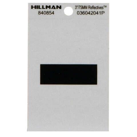 Hillman 3 in. Reflective Black Vinyl Self-Adhesive Special Character Hyphen 1 pc, Pack of 6