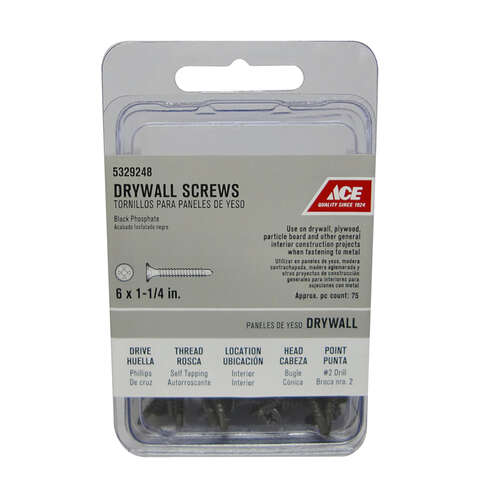 Ace No. 6 wire X 1-1/4 in. L Phillips Fine Drywall Screws 75 pk