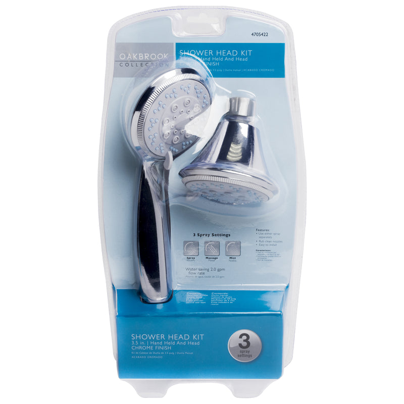 OakBrook Chrome PVC 3 settings Showerhead Combo 1.8 gpm