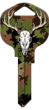 Hy-Ko 15005KW1-DEER Key Blank, Deer with Camo, Brass, Nickel-Plated, For: Kwikset KW1 Keyways, KW1 Key Number, Pack of 5