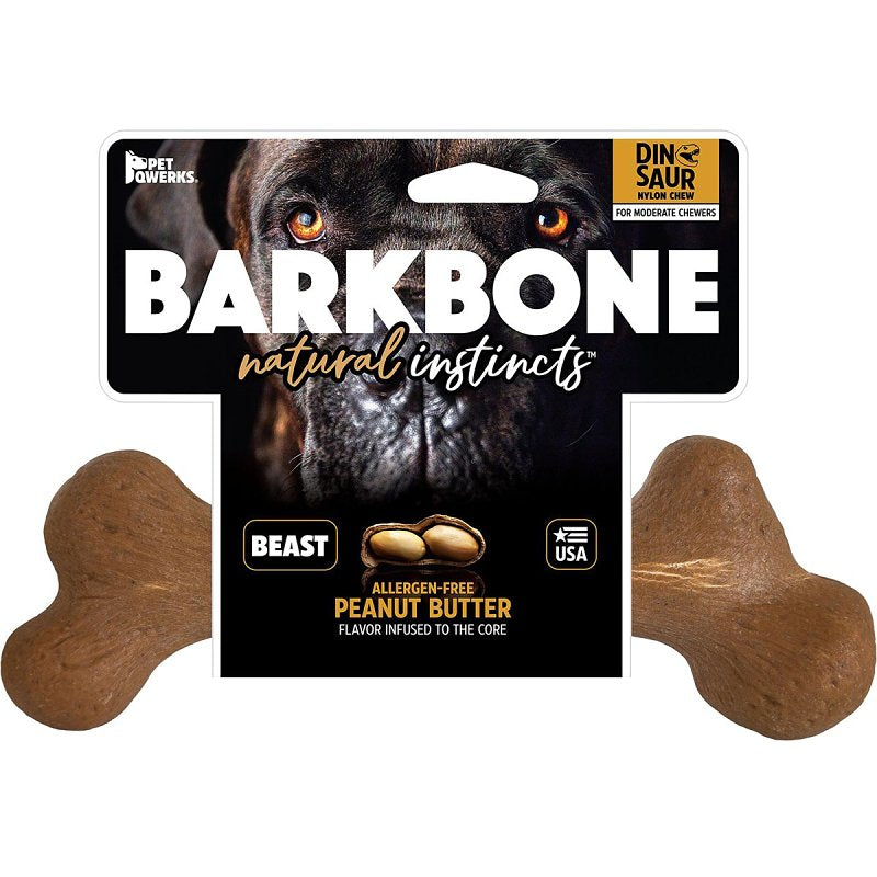 Petmate BarkBone 36034 Dog Toy, Beast, Peanut Butter, Chew, Natural Instincts Infused Wood Dinosaur, Nylon