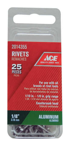 Ace 1/8 in. D X 1/8 in. Aluminum Rivets Silver 25 pk, Pack of 10