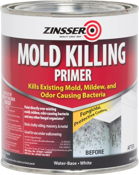 Zinsser 276087 Mold Killing Primer, Flat, White, 1 qt Can, Pack of 4