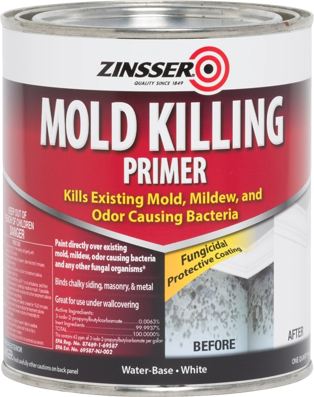 Zinsser 276087 Mold Killing Primer, Flat, White, 1 qt Can, Pack of 4