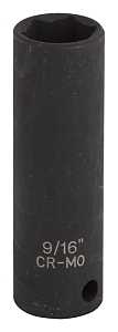 Vulcan MT6580114 Deep Impact Socket, 9/16 in Socket, 3/8 in Drive, Deep Drive, 6-Point, Chrome Molybdenum Steel