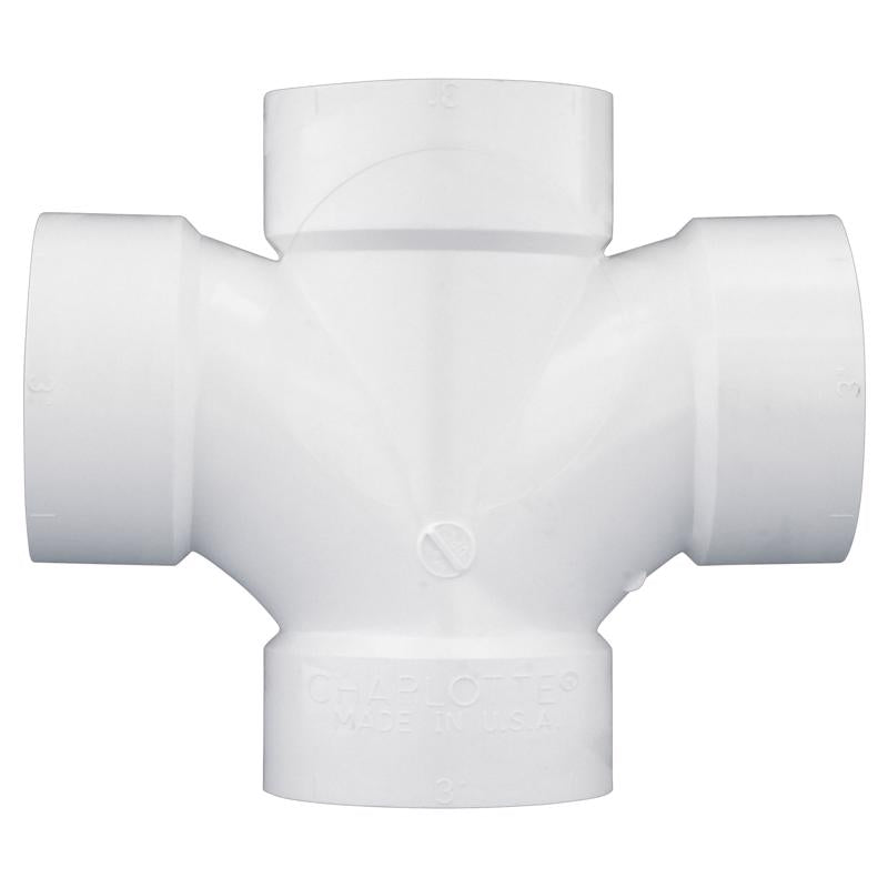 Charlotte Pipe Schedule 40 3 in. Hub X 3 in. D Hub PVC Double Sanitary Tee 1 pk