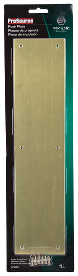 ProSource 32238BBB-PS Push Plate, Aluminum, Brass, 15 in L, 3-1/2 in W, 0.8 mm Thick