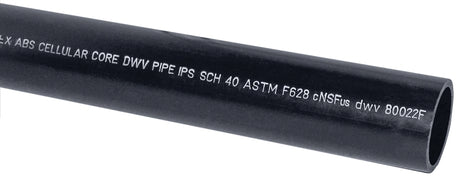 JM Eagle 27375 Pipe, 2 in, 10 ft L, DWV, Solvent Weld, SCH 40 Schedule, ABS/Foam, Black
