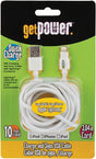 GetPower GP-XL-USB-L USB Charging and Sync Cable, White, 10 ft L