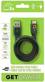 GetPower GP-USB-USBC Charge and Sync Cable, USB-A, USB-C, 3 ft L
