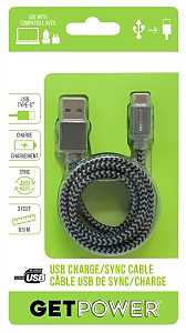 GetPower GP-USB-BRC Charge and Sync Cable, USB 2.0 A, USB-C, 3 ft L